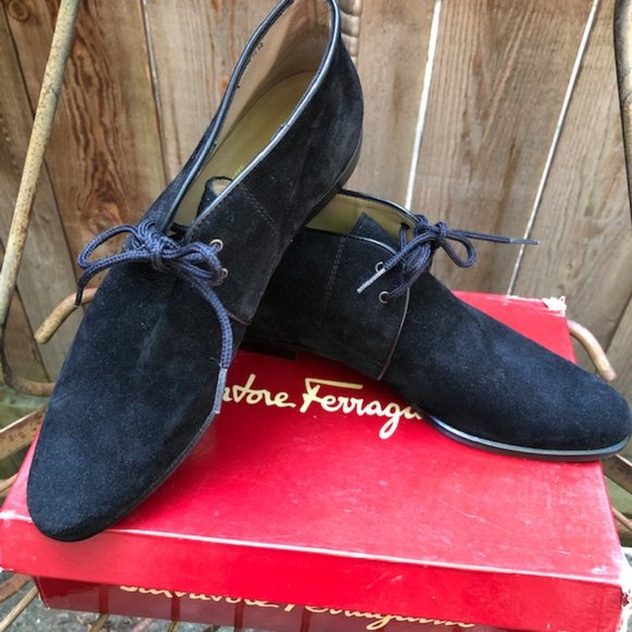 Salvatore Ferragamo Tommaso Black Suede Lace Up Booties 7AAAA - NIB - Picture 1 of 9